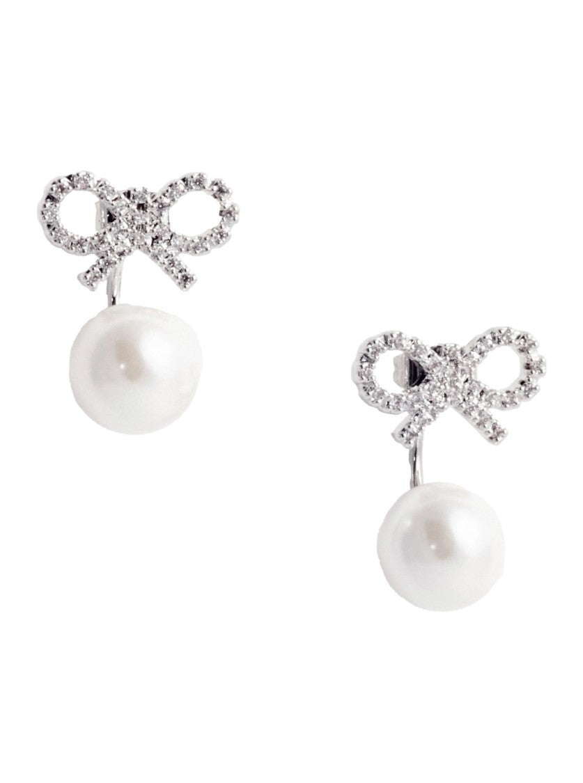 Self-Portrait Crystal Bow Pearl Jacket Earrings