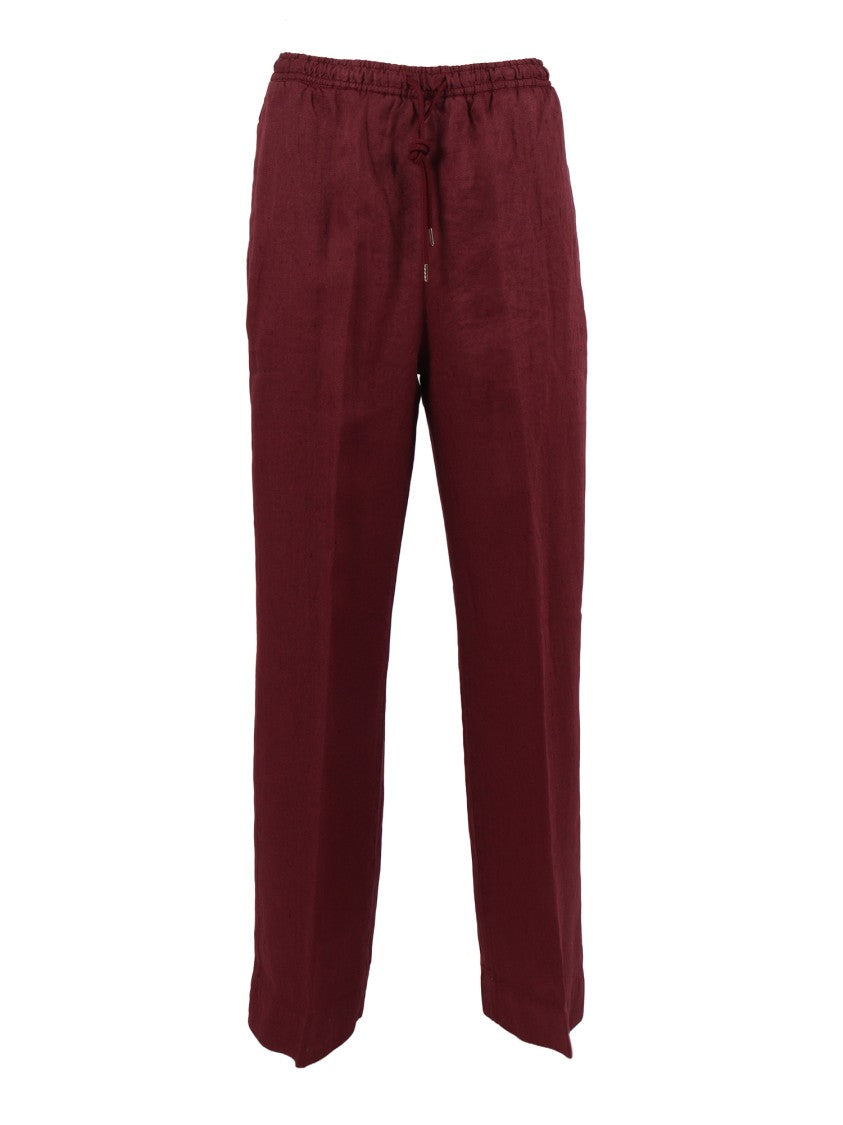 Briglia Burgundy Relaxed Fit Linen Straight-Leg Pants