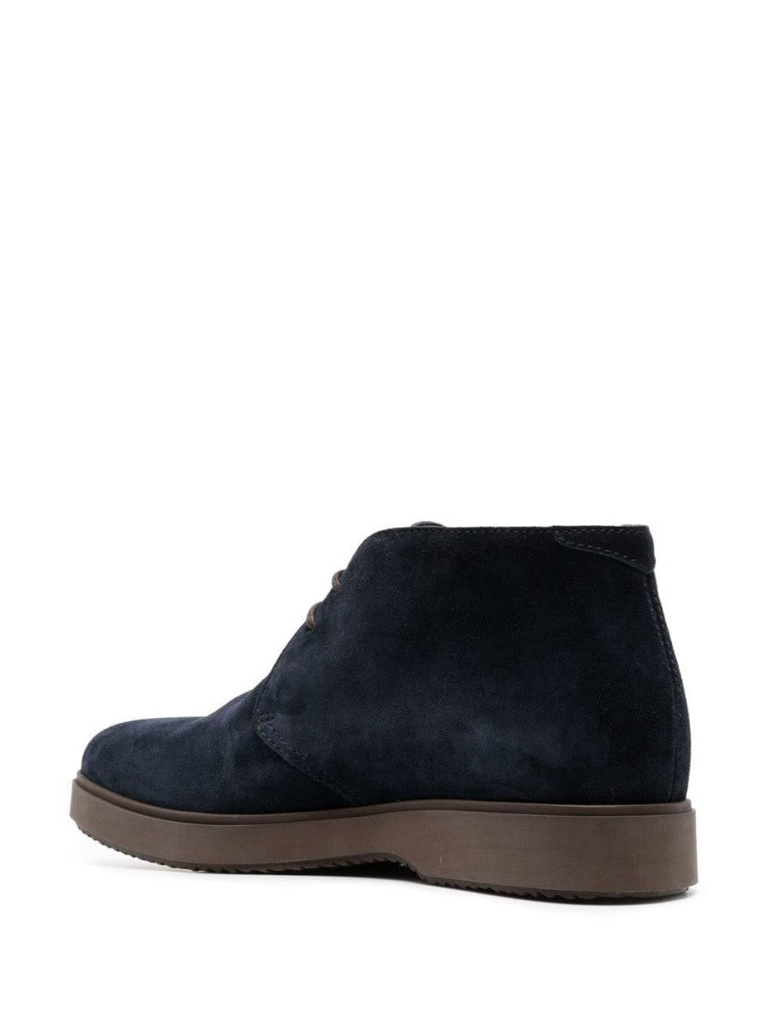Henderson Deep Blue Suede Lace-Up Ankle Boots With Rubber Sole