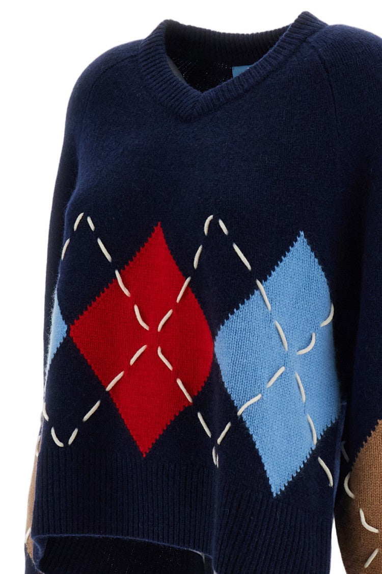 Arch4 Blue Sloane Argyle Cashmere Crewneck Sweater