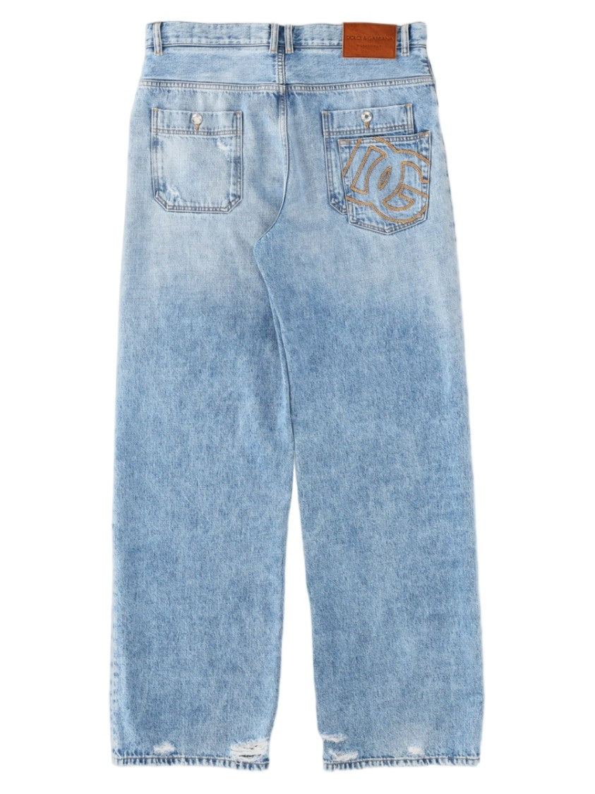 Dolce & Gabbana Light Blue Distressed Relaxed Fit Denim Jeans