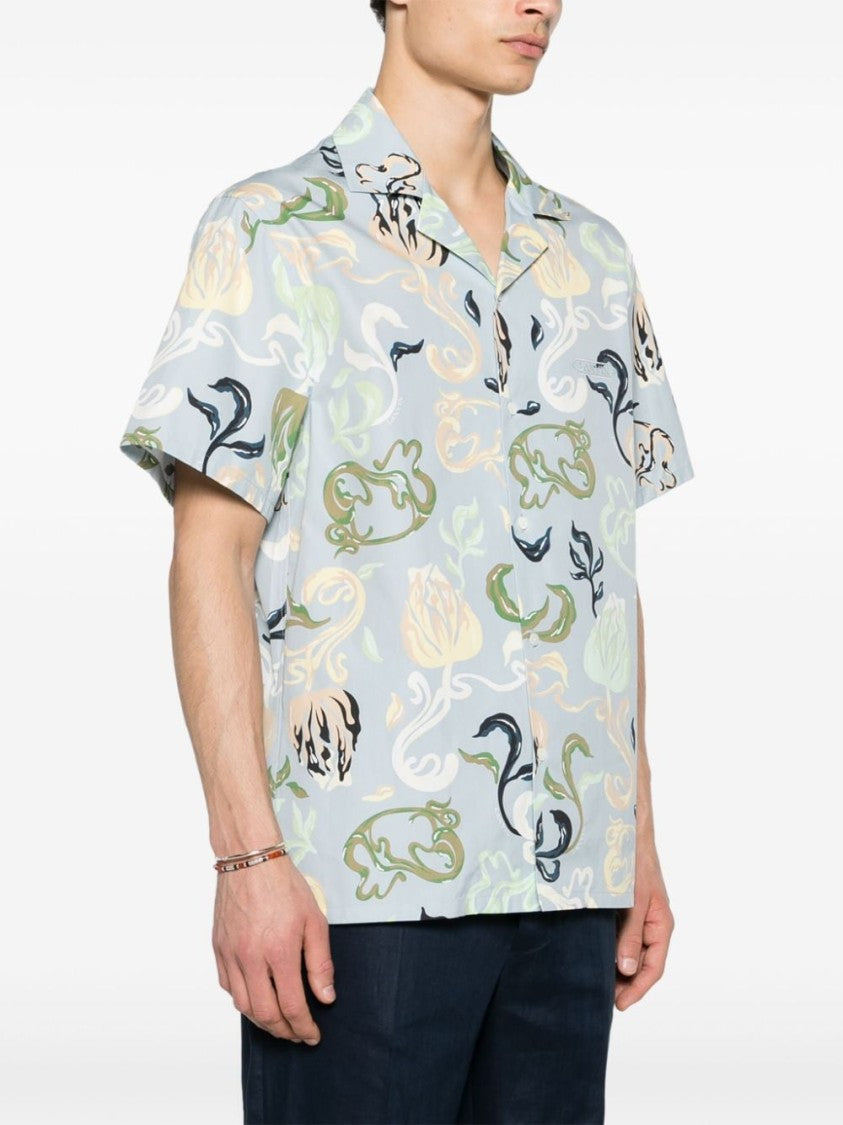 Lanvin Blue Abstract Pattern Cotton Poplin Shirt