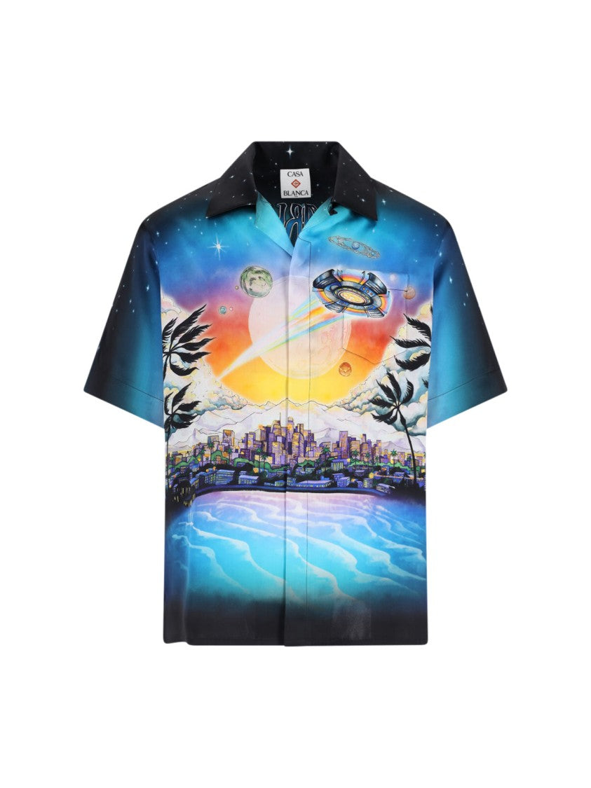 Casablanca Short-Sleeved Black Silk Shirt