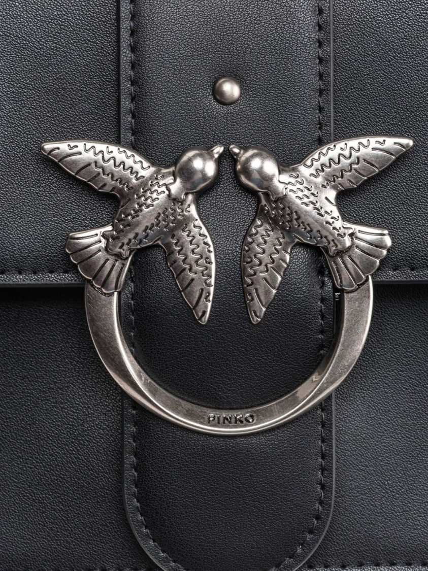 Pinko Black Leather Bird Plaque Shoulder Bag
