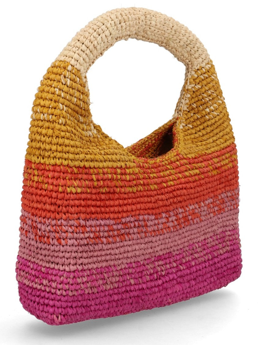 Manebi Beige Halfmoon Raffia Gradient Handbag