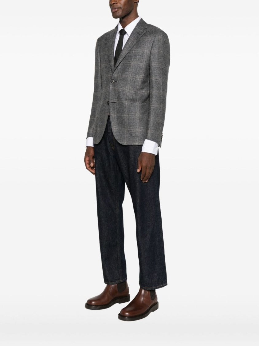 Corneliani Tailored Checkered Grey Blazer With Notch Lapels