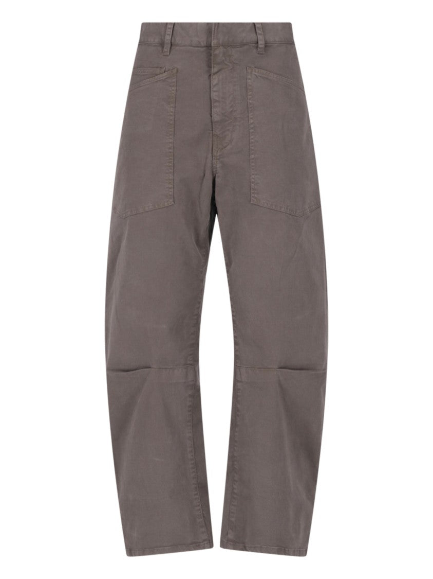 Nili Lotan Brown Shon Rounded-Leg Cotton Pants