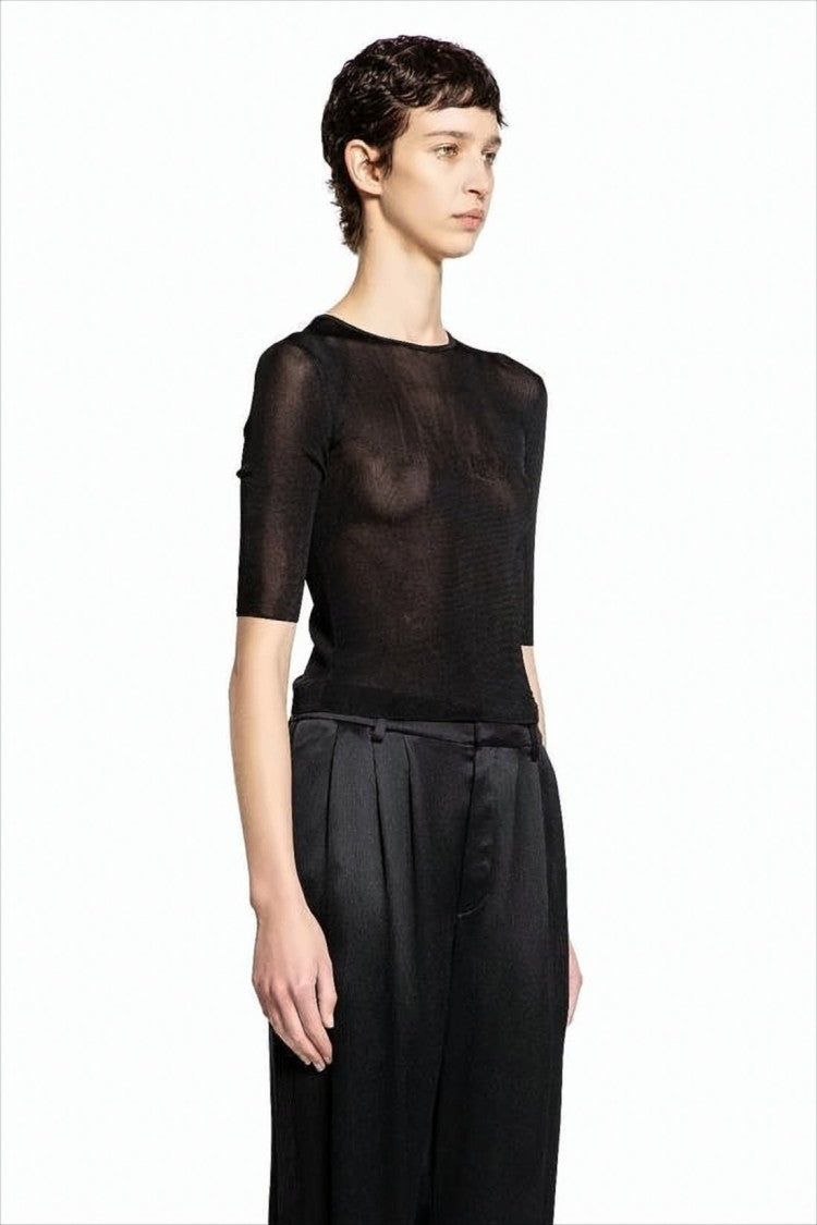 Saint Laurent Fitted Semi-Sheer Black Knit Top