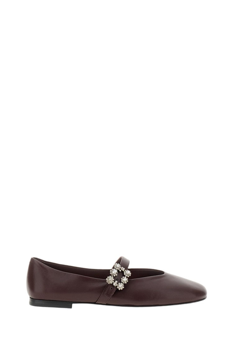 Roger Vivier Red Crystal Embellished Pointed-Toe Leather Flats