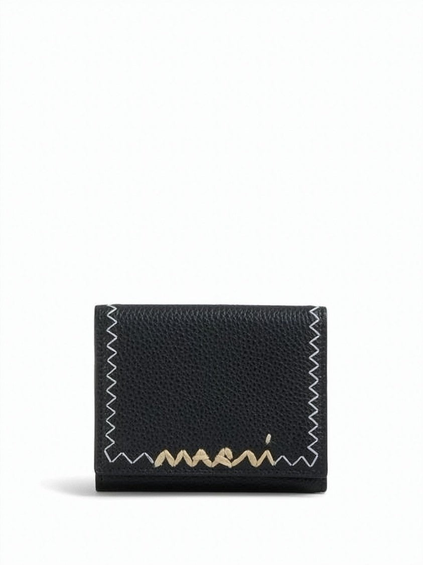 Marni Textured Cowhide Leather Money Clip Wallet With Zigzag Stitching