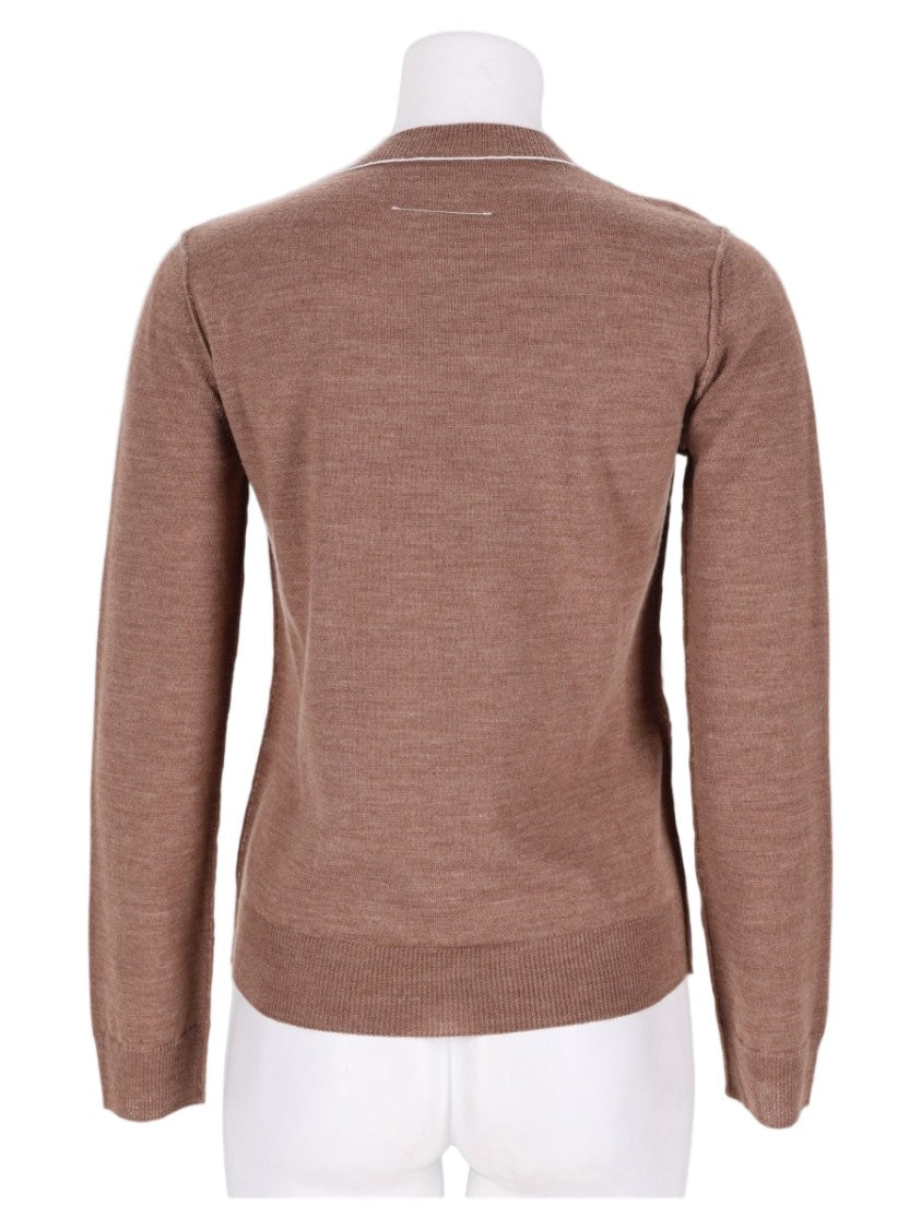 Mm6 By Maison Margiela Fitted Brown Knit Sweater With Ribbed Detailing
