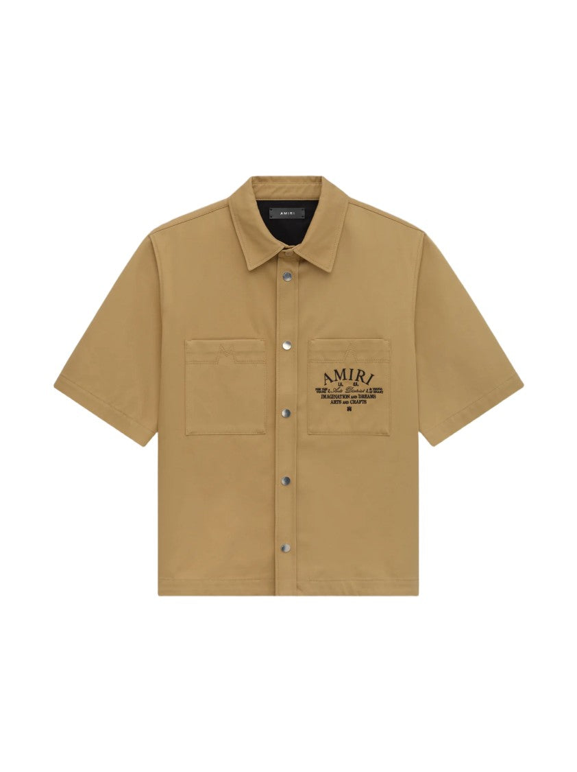 Amiri Boxy Cropped Brown Shirt With Snap Button Closure And Front Pockets