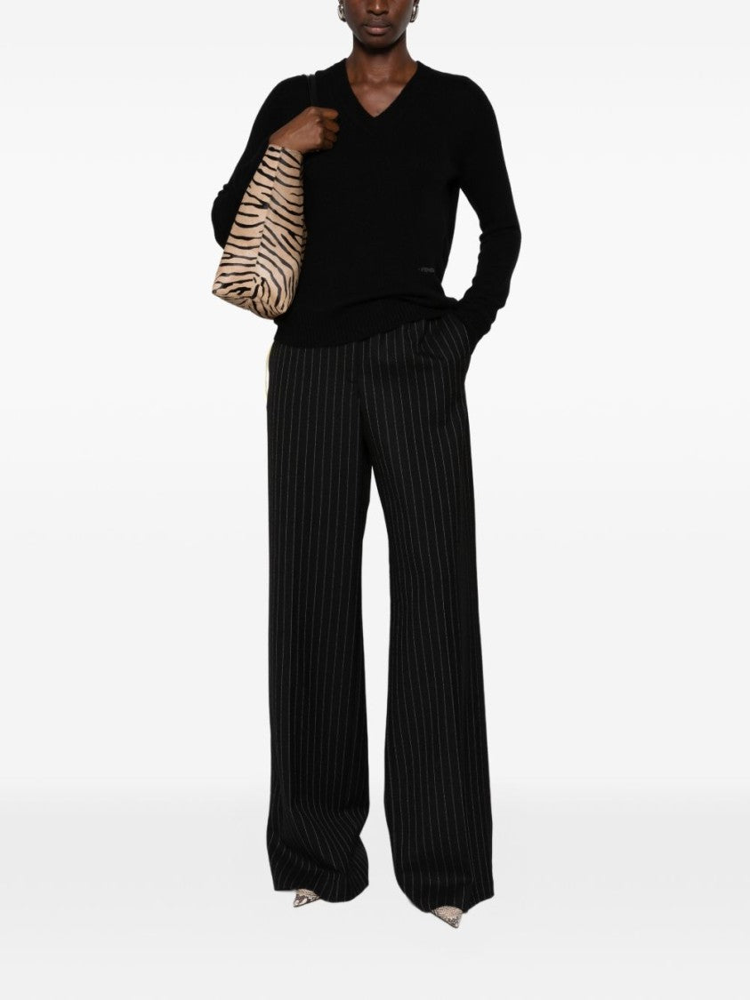 Fendi Black Knit Jacket With V-Neckline And Ribbed Details