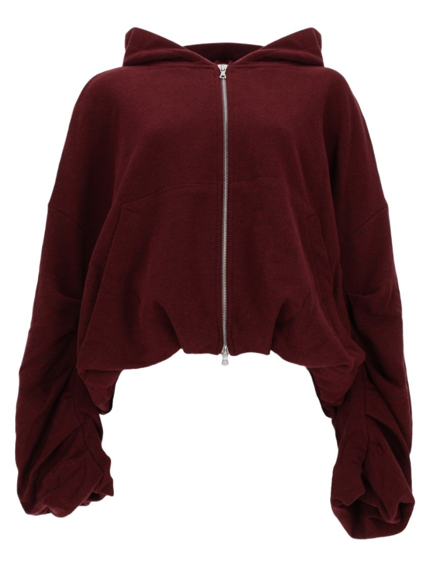 Dries Van Noten Burgundy Cropped Voluminous Sleeve Cotton Sweatshirt