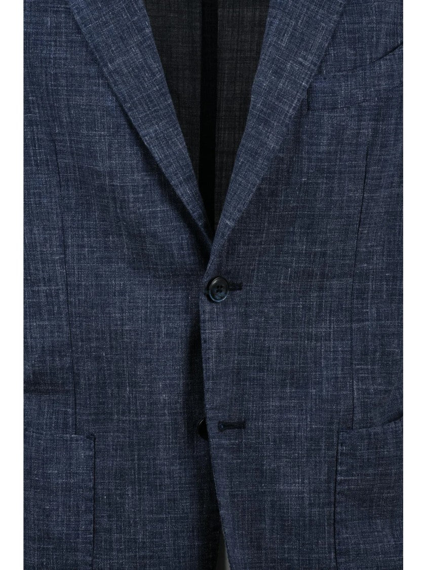 L.B.M. 1911 Blue Wool Linen Polyamide Rounded Jacket