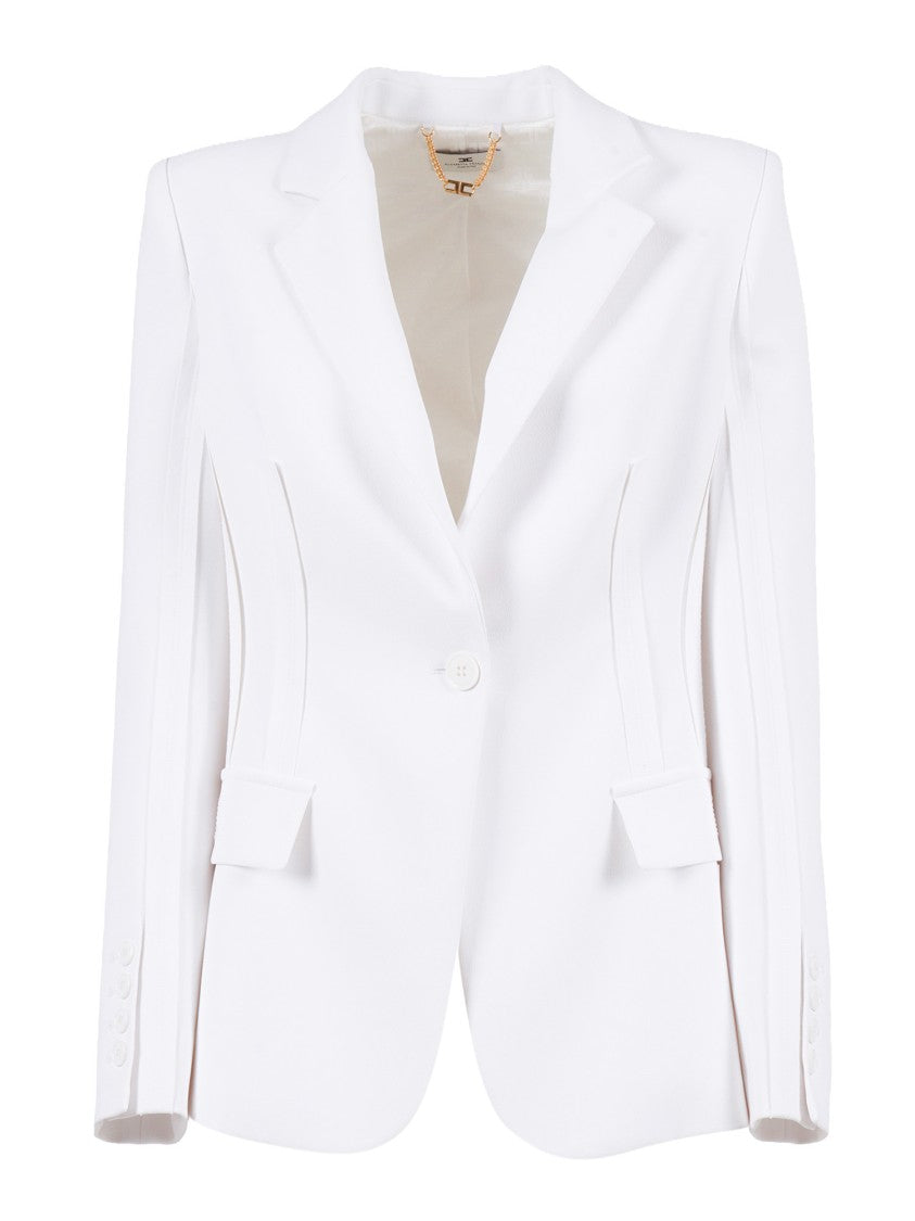 Elisabetta Franchi White Tailored Structured Shoulder Blazer