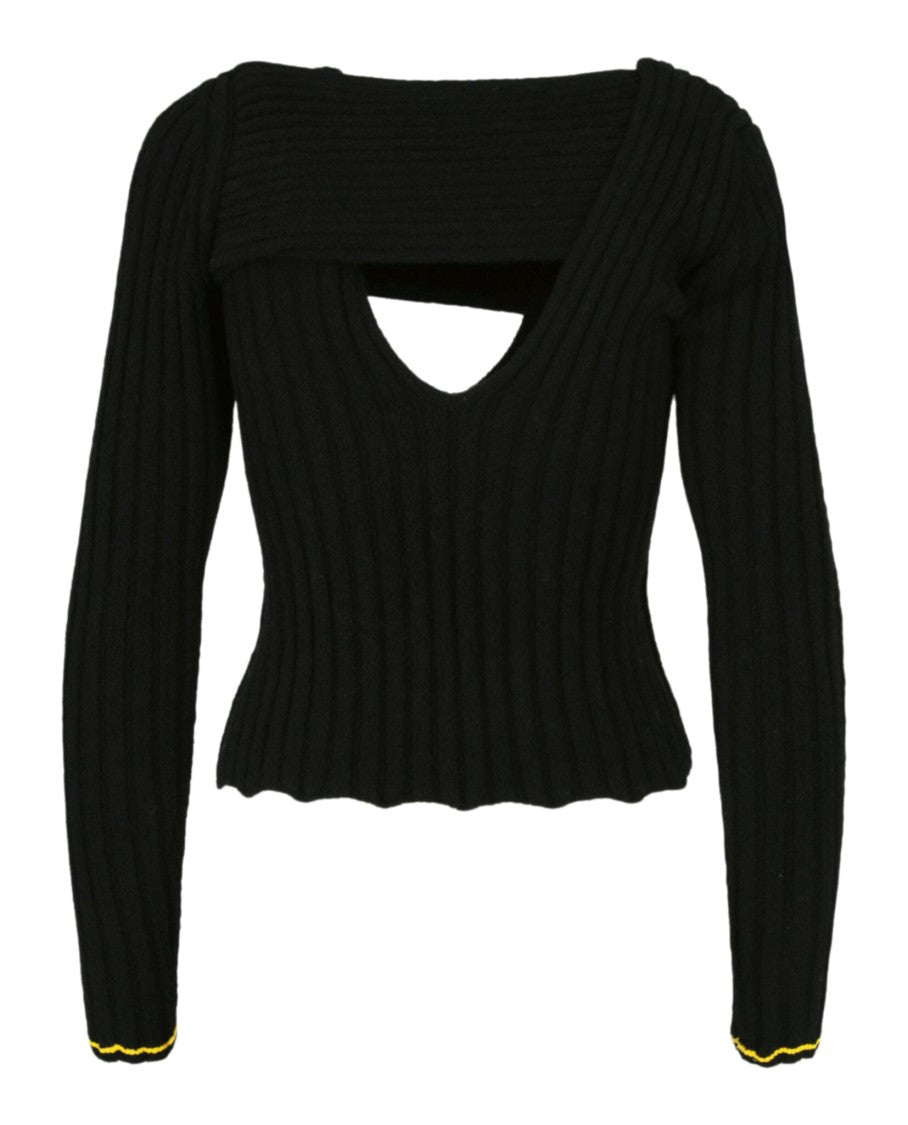 Bottega Veneta Asymmetrical V-Neck Fitted Top With Colored Seam Stitching