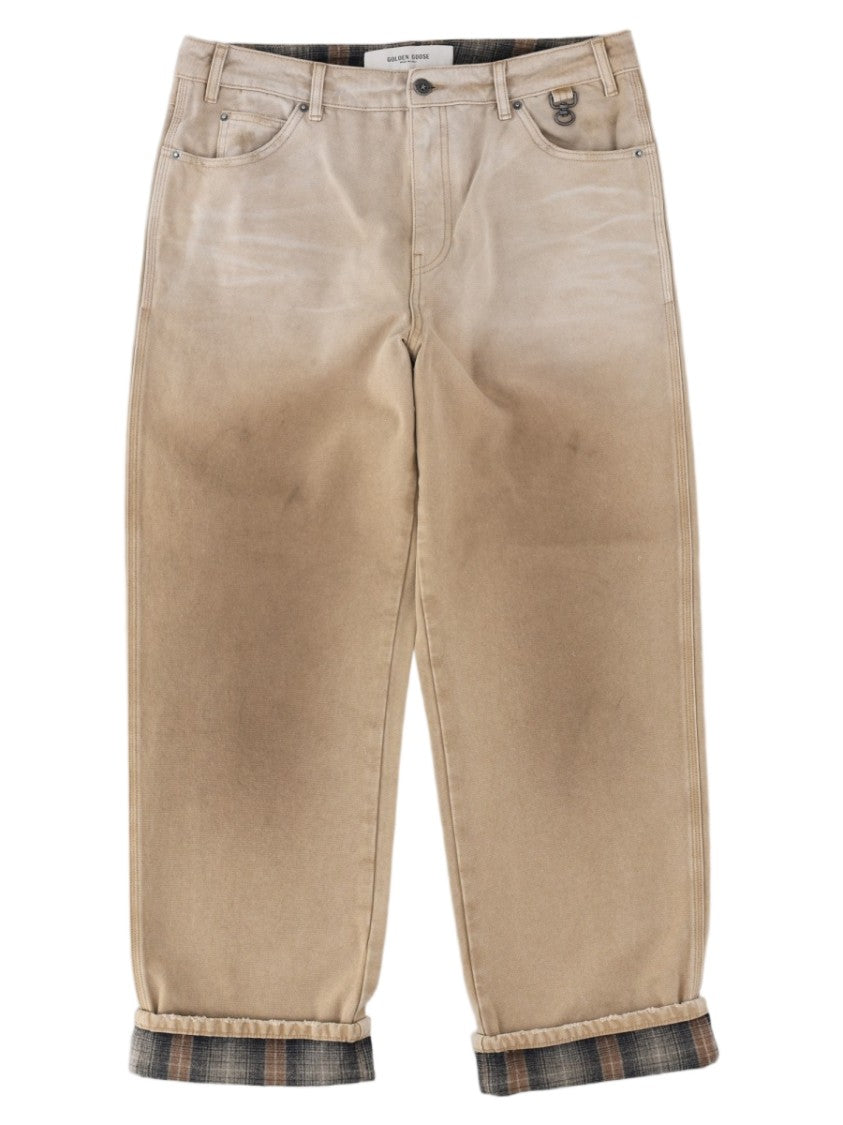 Golden Goose White Plaid Lined Tapered Cotton Formal Pants