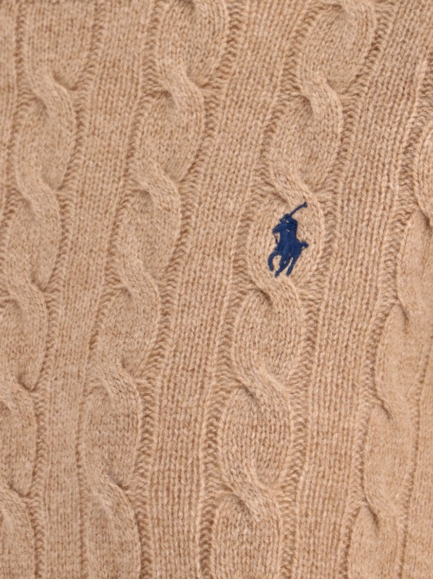 Polo Ralph Lauren Beige Cable-Knit Ribbed Crew Neck Sweater