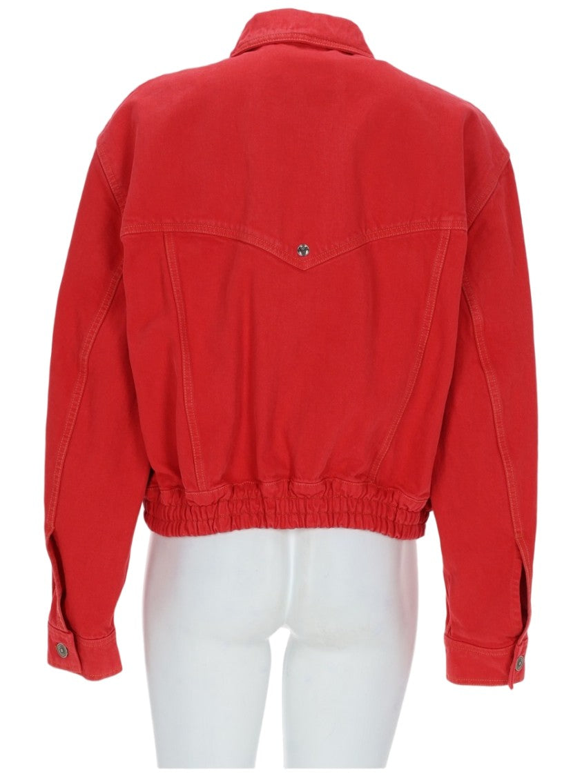 Versace Red Cropped Cotton Denim Jacket