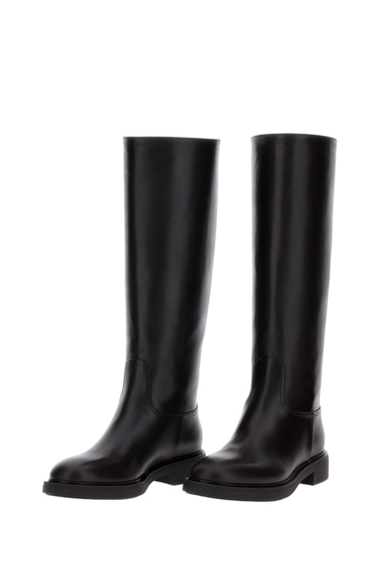 Gianvito Rossi Leather High Boots With Gold Application Detail