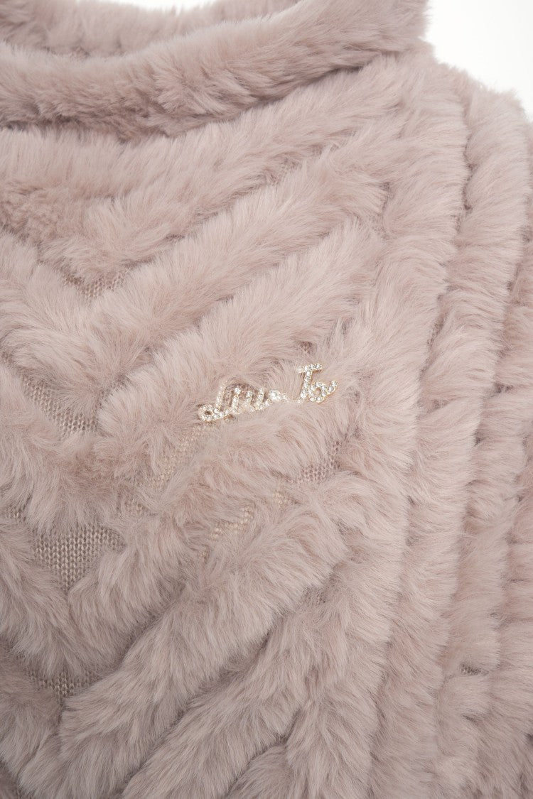Liu Jo Faux Fur Poncho With Chevron Pattern
