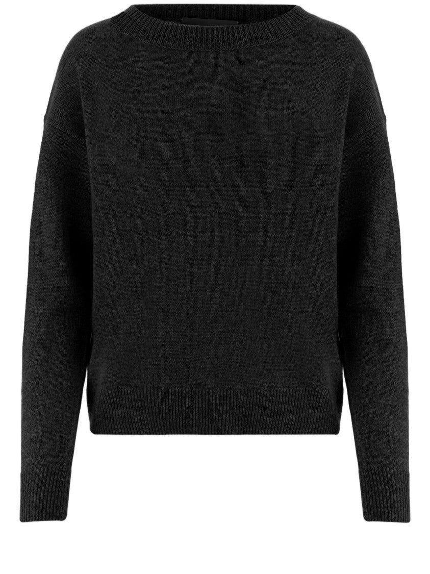 Allude Black Ribbed Crewneck Cashmere Sweater