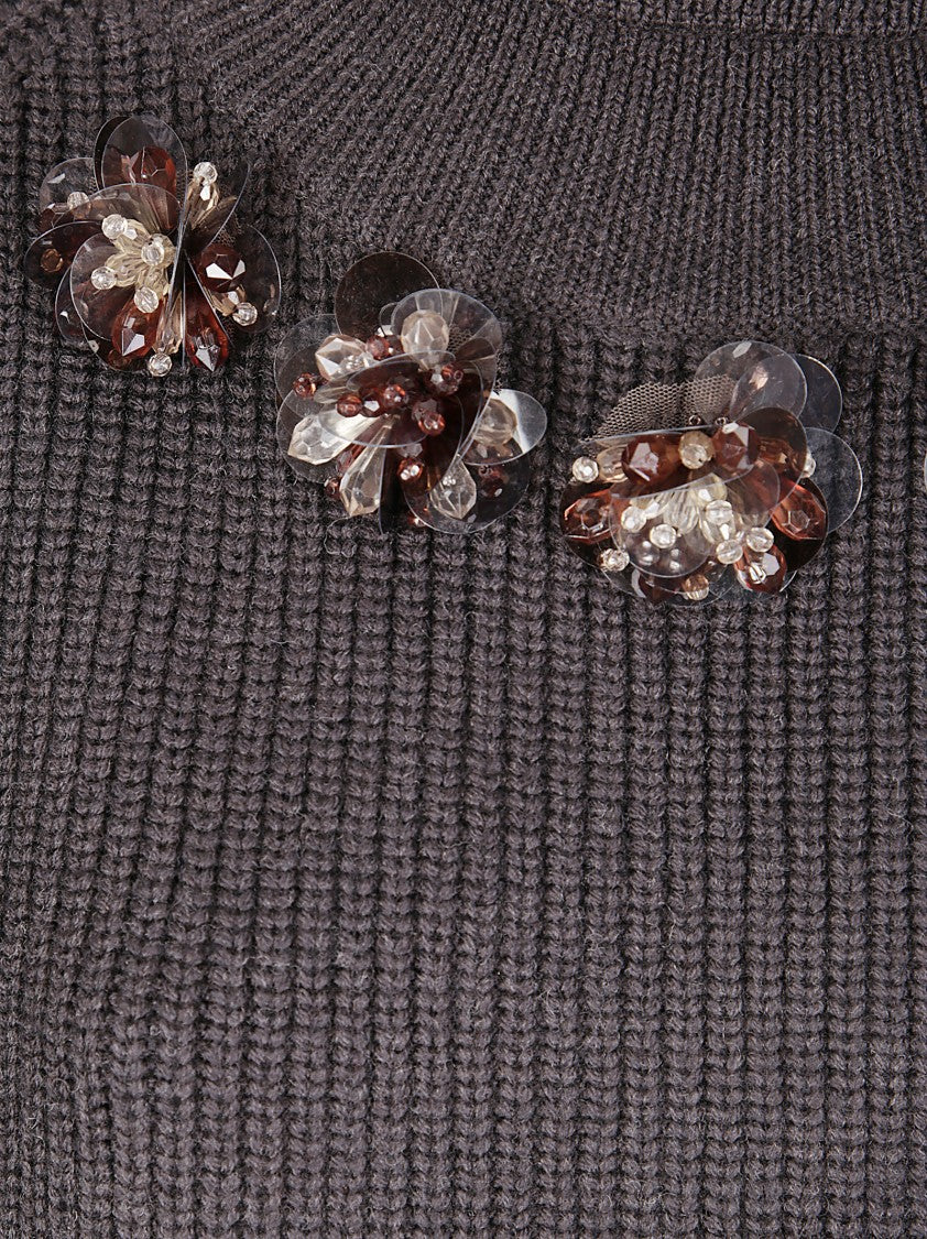 P.A.R.O.S.H. Medium Knit Wool Sweater With Floral Embellishments