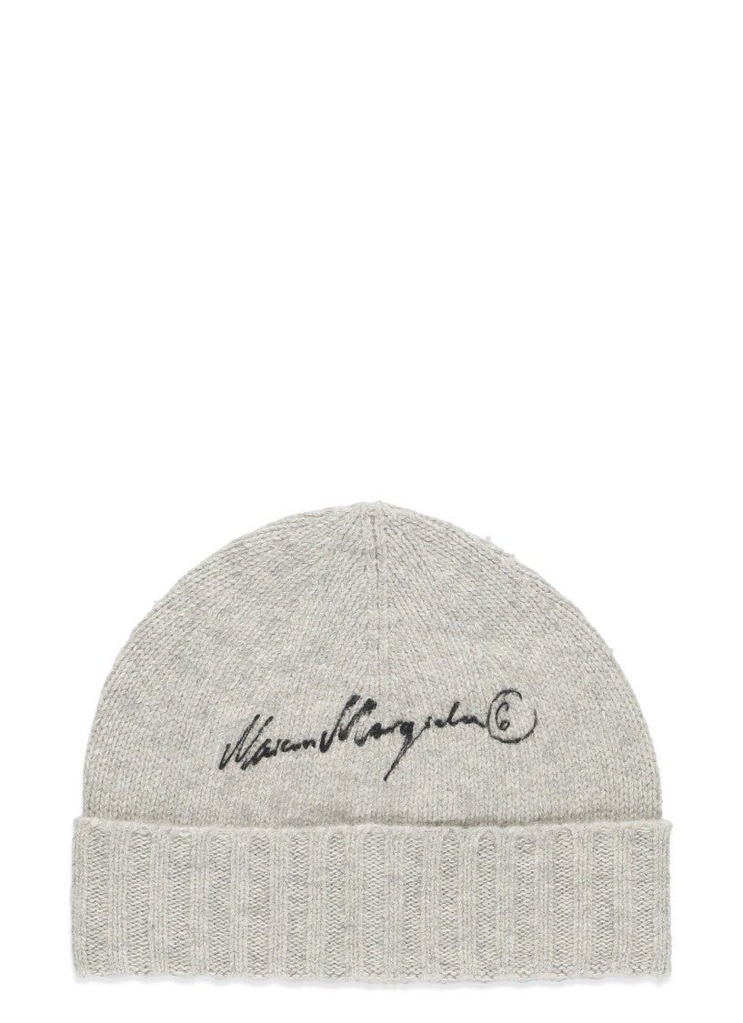 Mm6 By Maison Margiela Grey Ribbed Knit Wool Hat