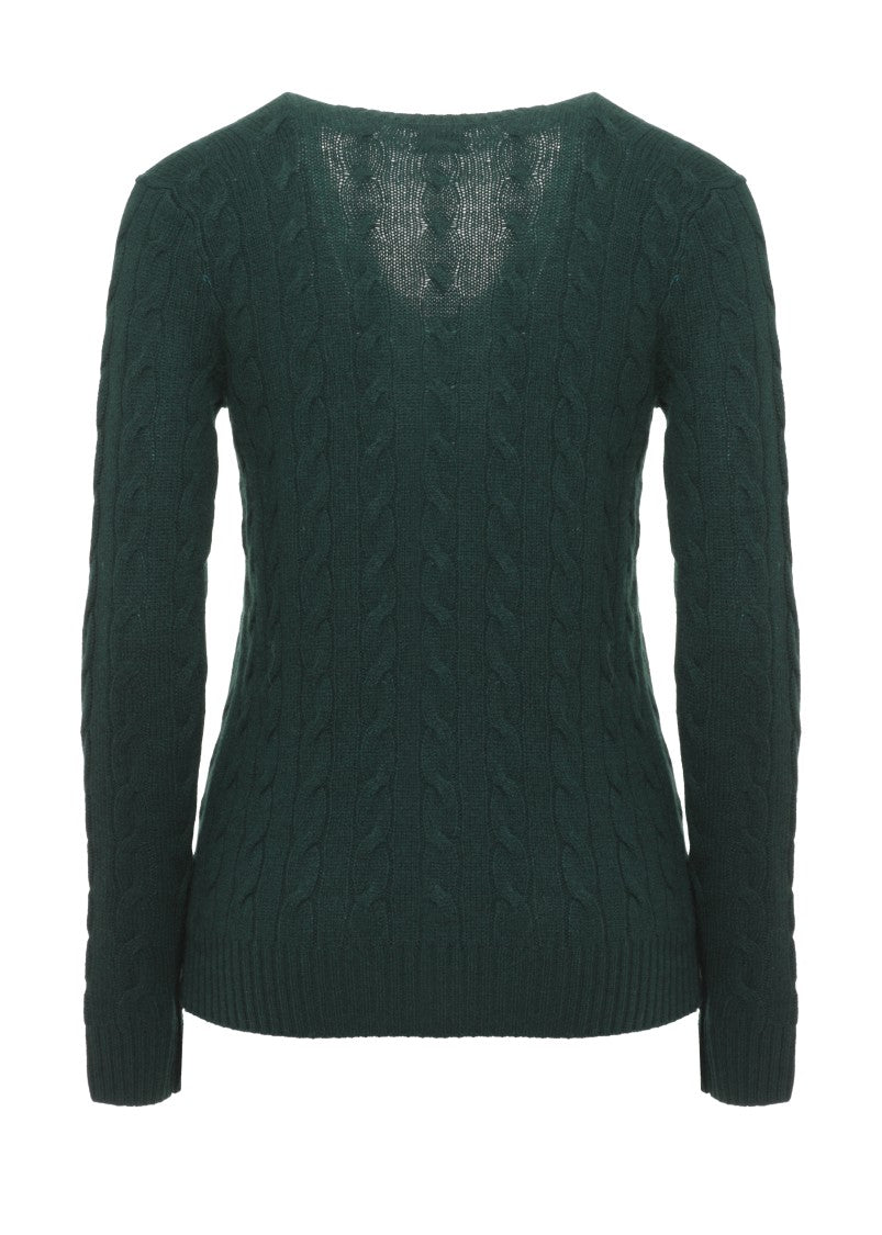 Polo Ralph Lauren Green V-Neck Cable-Knit Wool Sweater