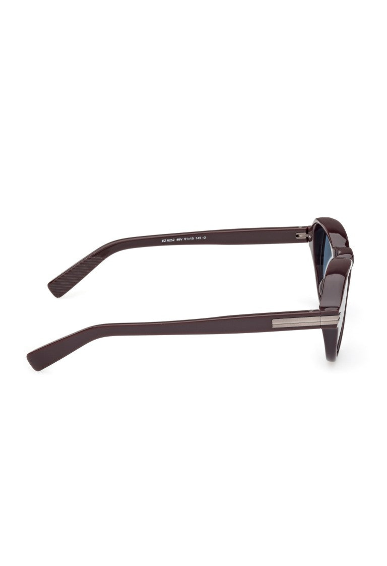 Zegna Bold Dark Brown Acetate Sunglasses With Distinctive Bevels