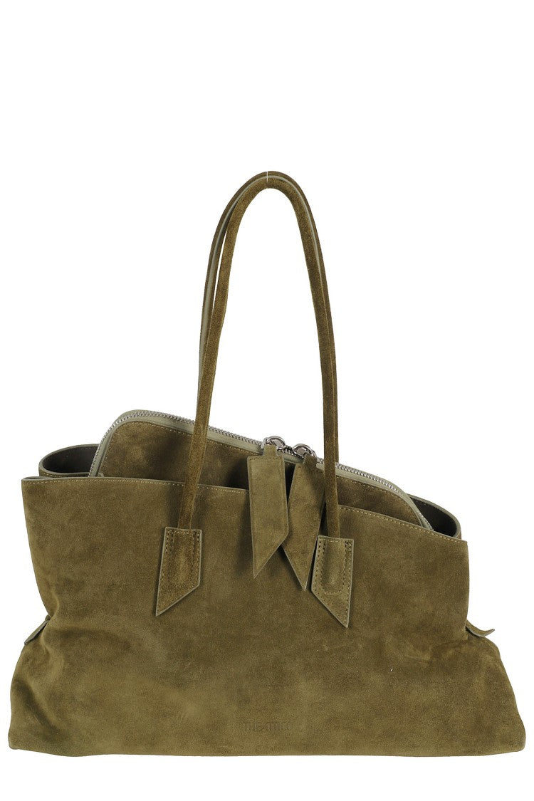 The Attico Khaki La Passeggiata Medium Suede Tote Bag
