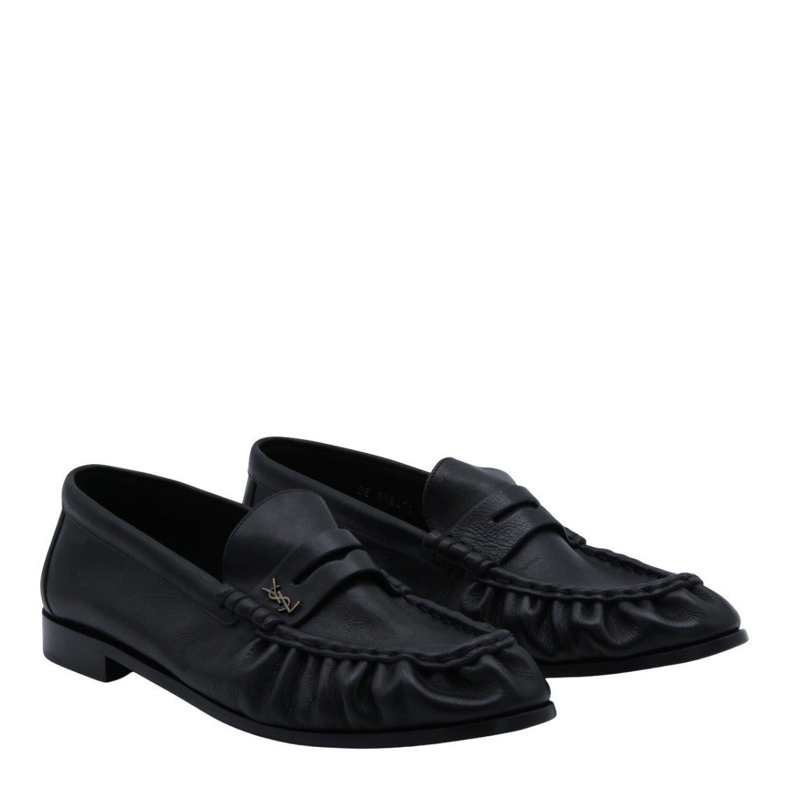 Saint Laurent Classic Black Leather Loafers With Gathered Detailing