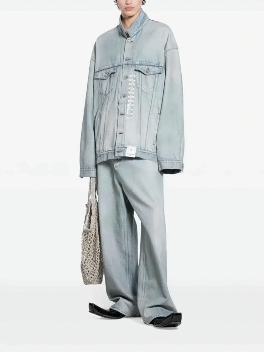 Balenciaga Oversized Light Wash Denim Jacket With Classic Details