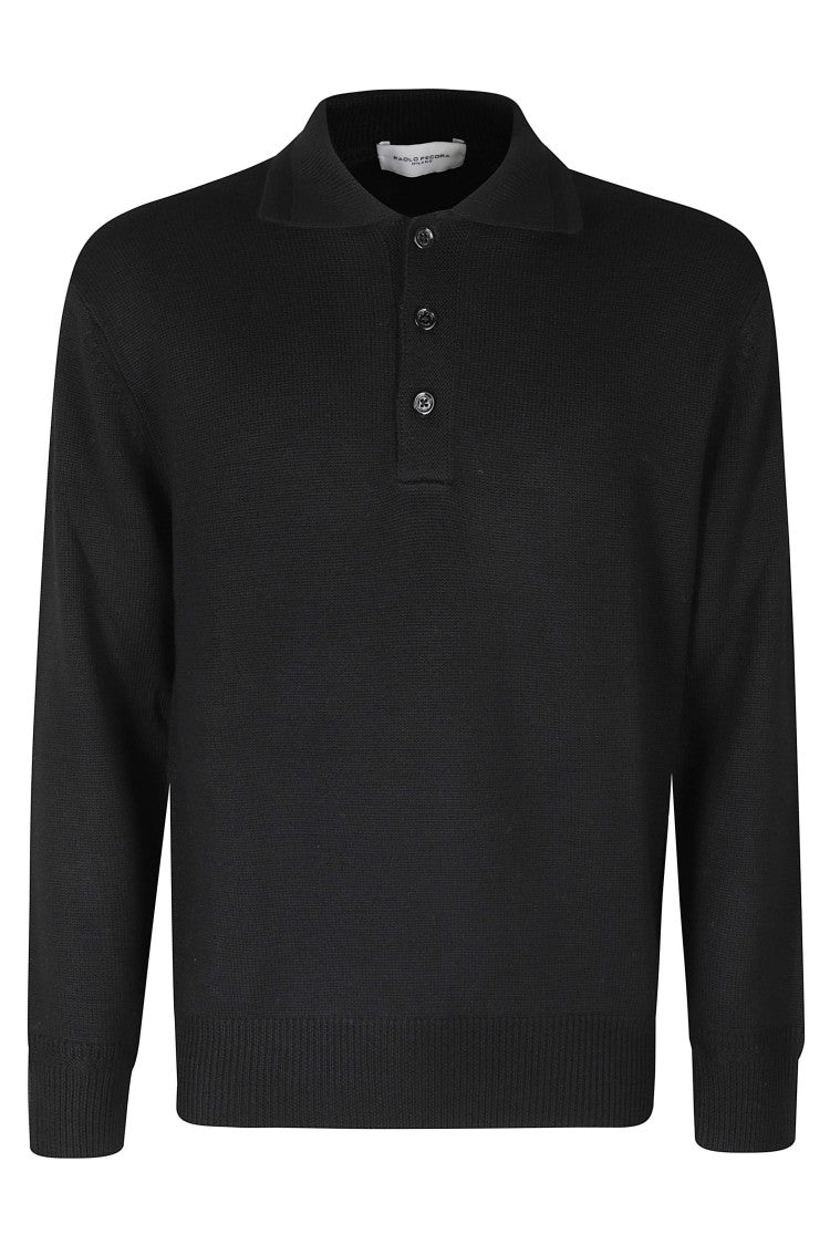 Paolo Pecora Black Double-Faced Extra-Fine Merino Wool Polo Shirt