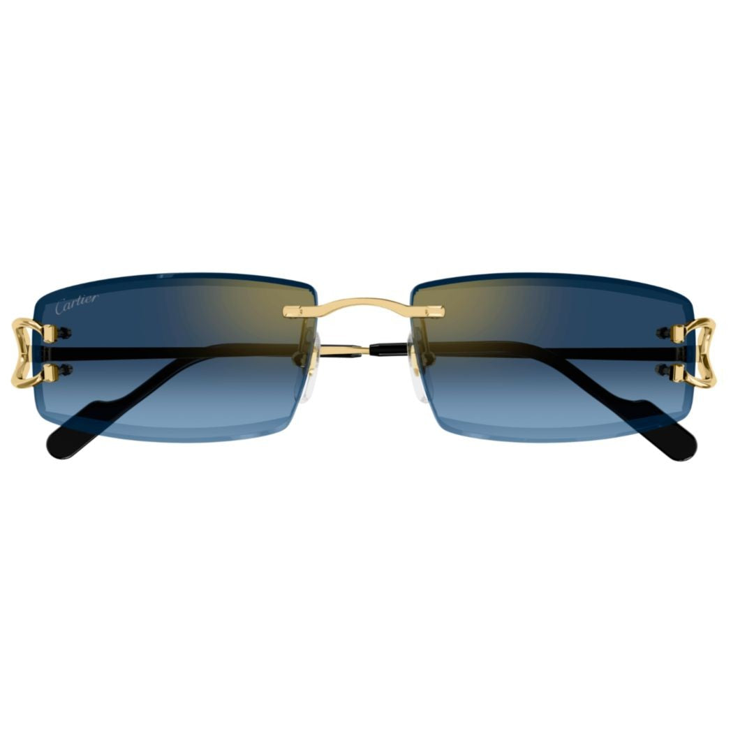 Cartier Rimless Rectangular Sunglasses With Gradient Blue Lenses