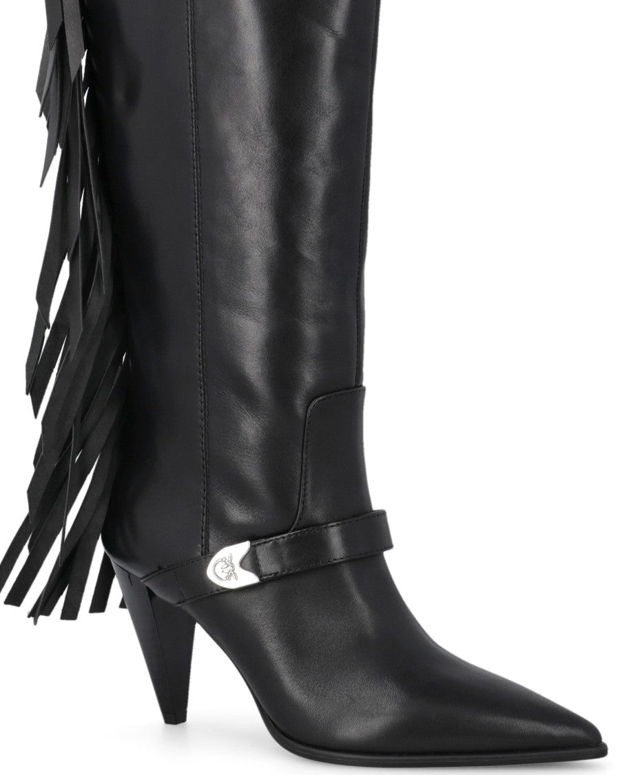 Pinko Black Nappa Leather Vane 03 Boots