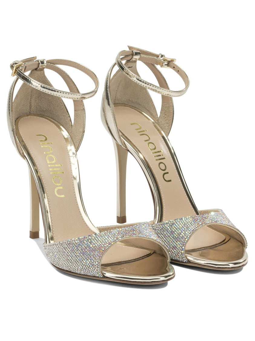 Ninalilou Gleaming Metallic Heeled Pumps With Rhinestone Strap