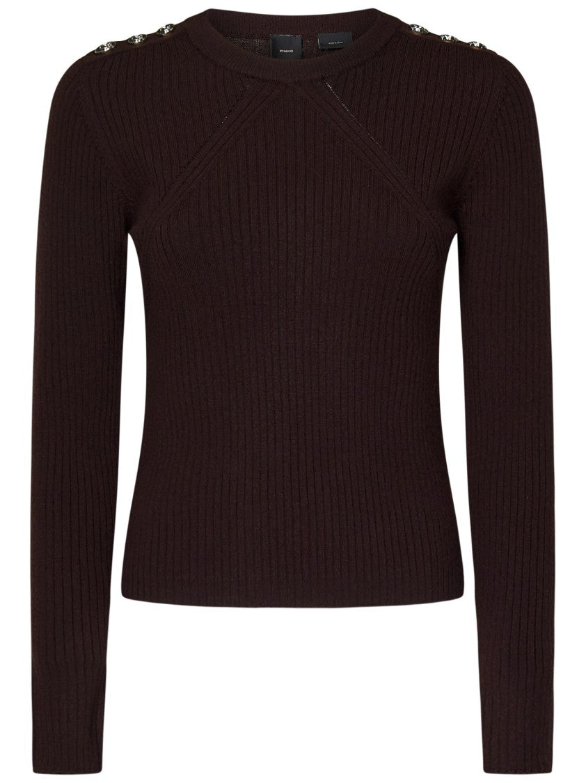 Pinko Ribbed Stretch Wool Sweater With Logo Buttons
