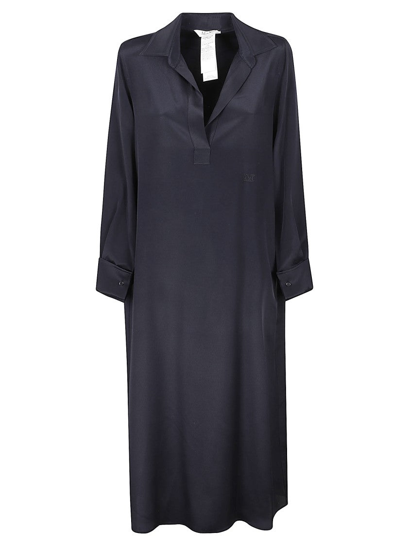 Max Mara Silk V-Neck Dress With Buttoned Cuffs