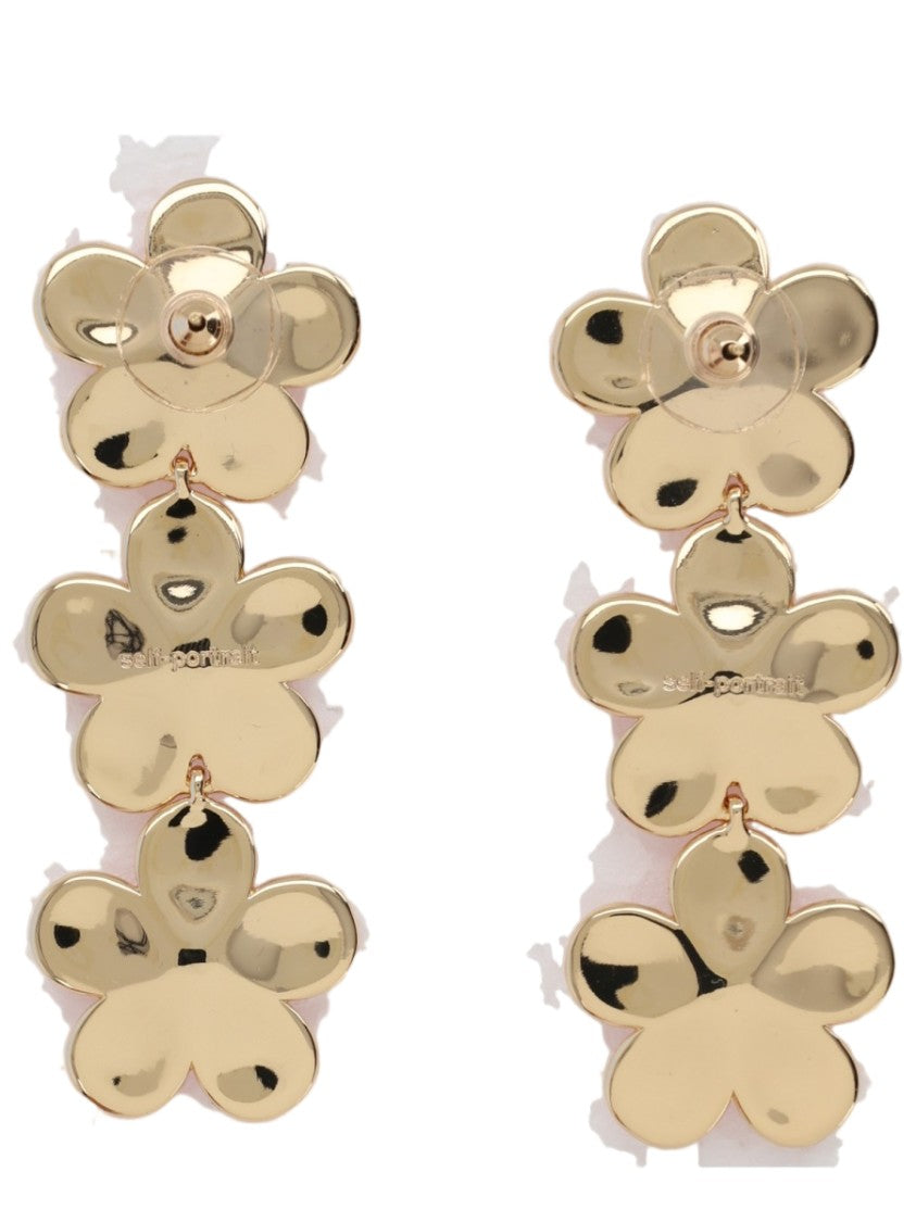 Self-Portrait Cascading Floral Enamel Drop Earrings