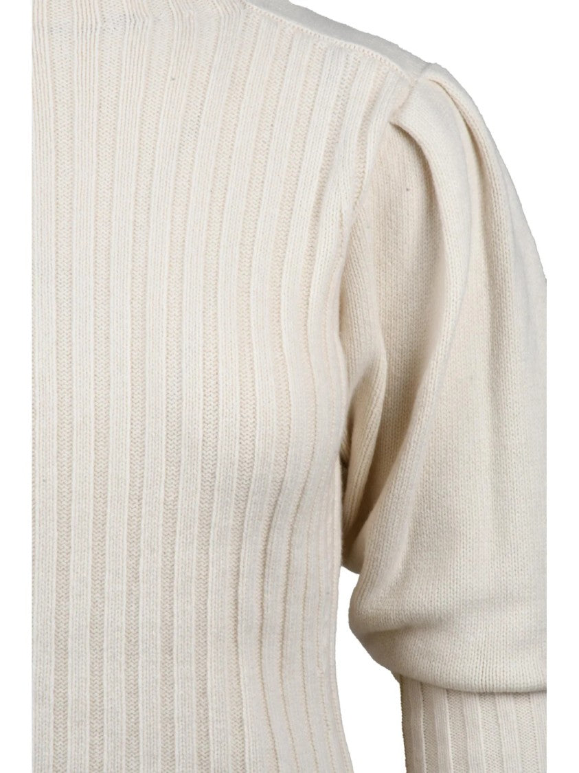 Chloé Beige Ribbed Knit Sweater With Puff Sleeves And Textured Finish