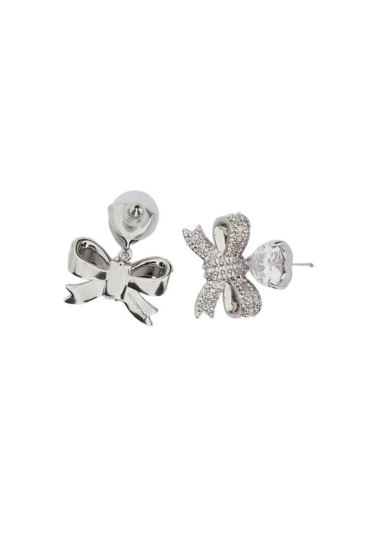 Self-Portrait Silver Crystal Heart Bow Earrings