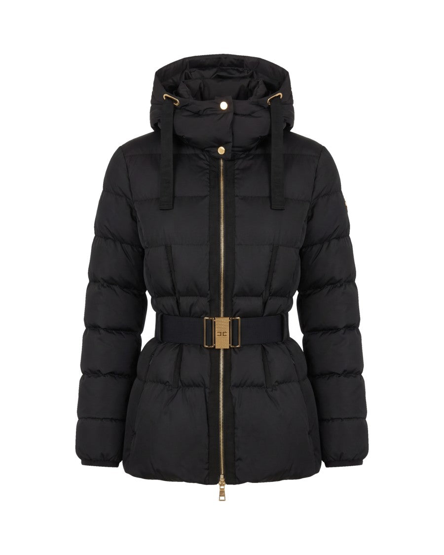 Elisabetta Franchi Black Grosgrain Trim Belted Down Jacket