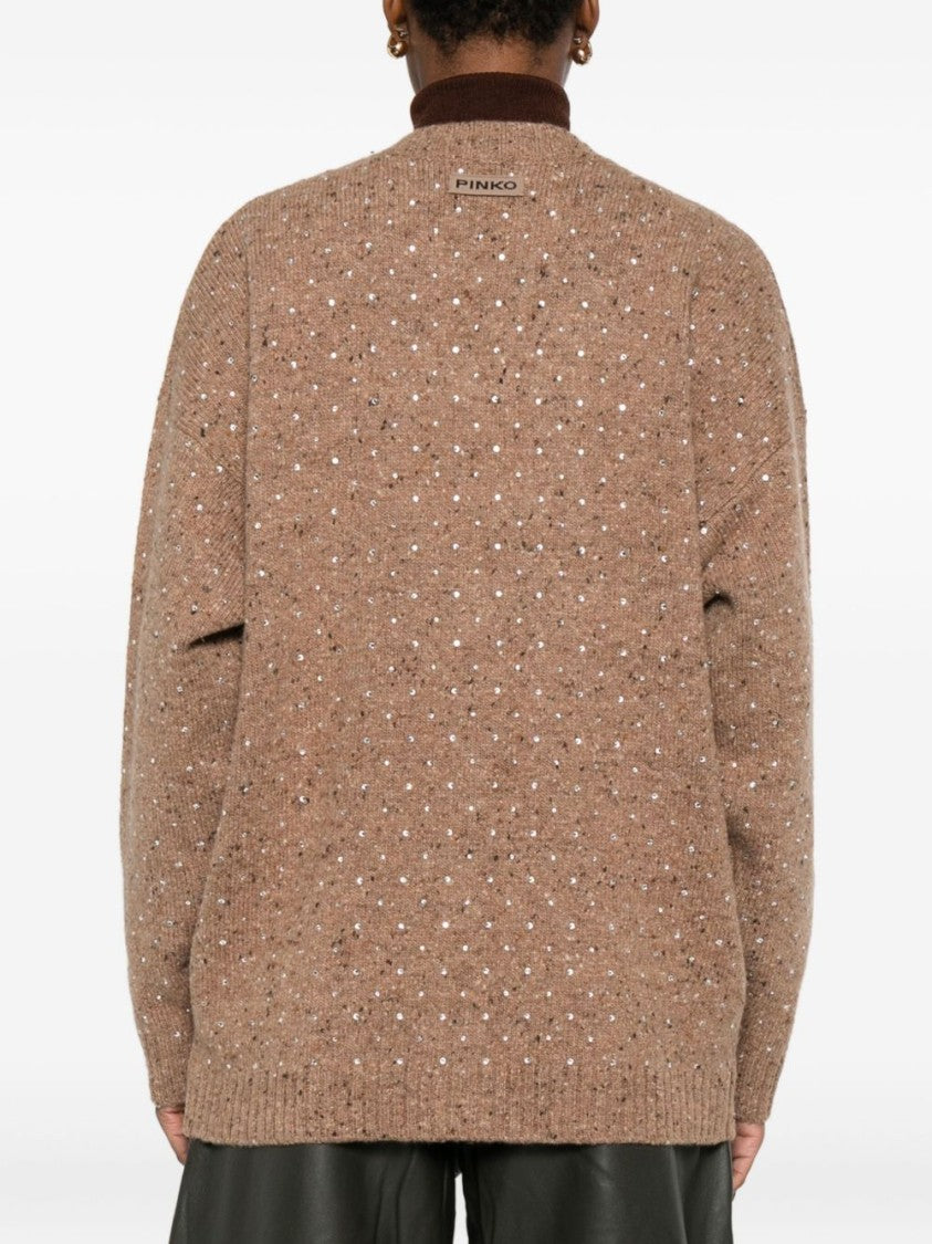 Pinko Camel Wool-Blend Sweater With V-Neckline