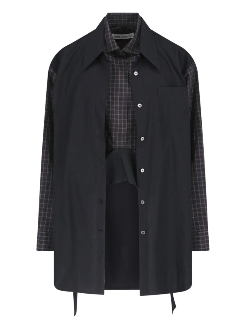 Our Legacy Black Layered Checkered Detail Shirt