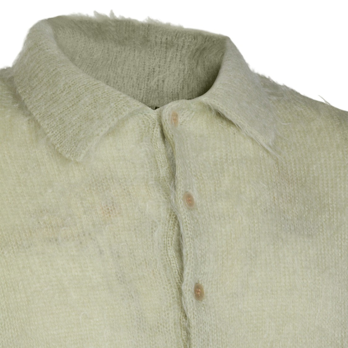 Auralee Soft Textured Green Sweater With Classic Collar