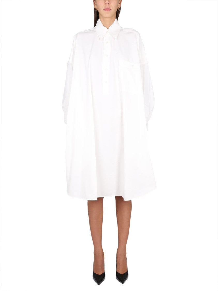 Bottega Veneta Structured Cotton Blend Dress With Pointed Collar