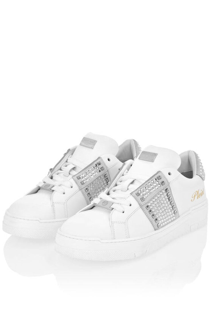 Philipp Plein White Leather Crystal-Embellished Sneakers