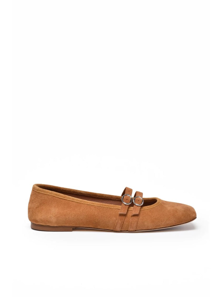 Officine X Post Beige Suede Double-Strap Flats